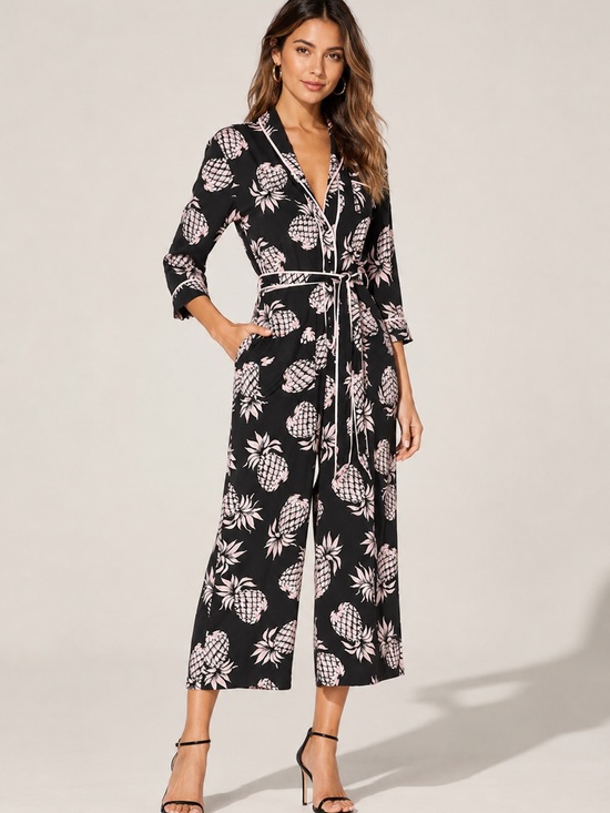 le superbe Pants - LE SUPERBE Revolve Black Jumpsuit Pink Pineapple Print - size 8